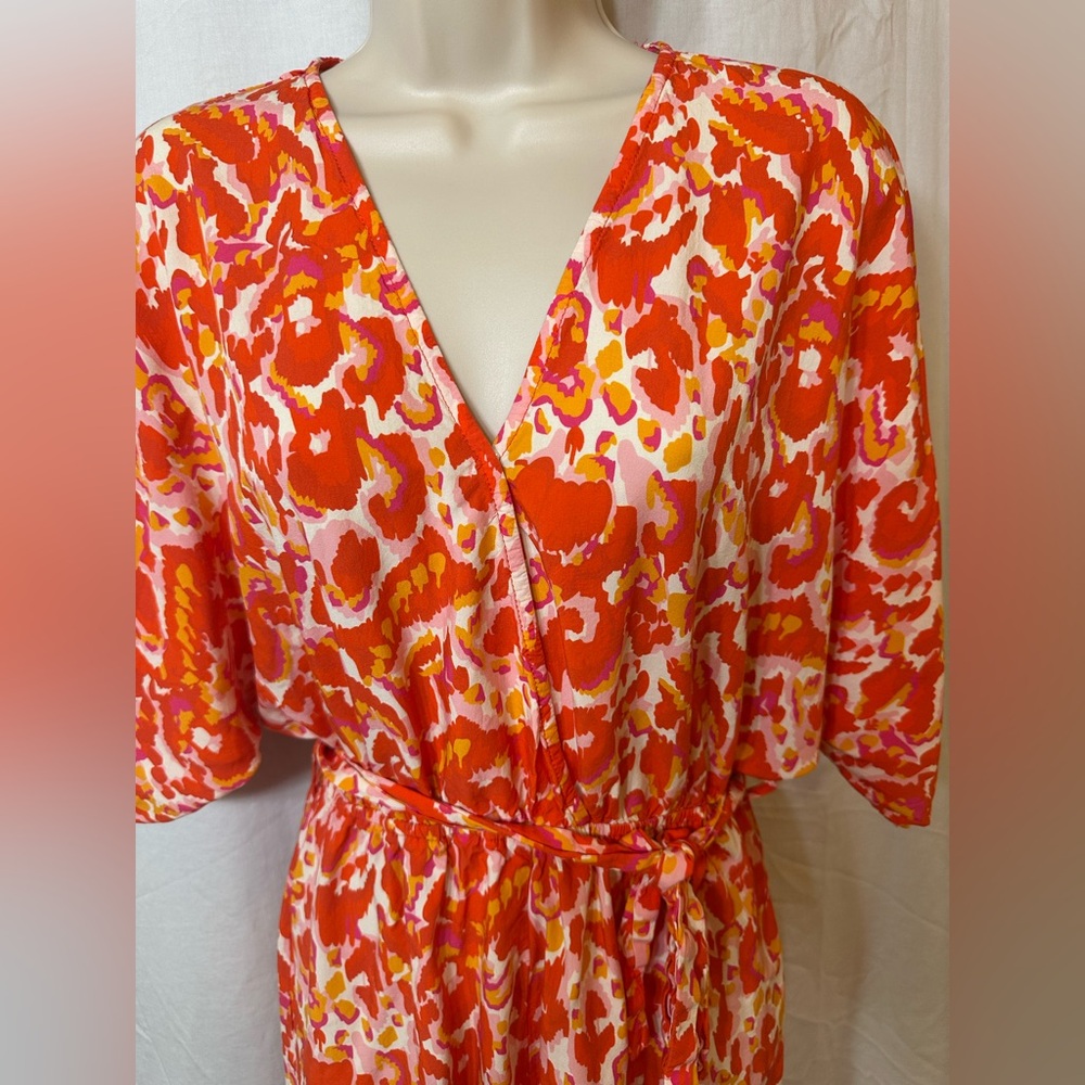 Tropical Sunset Romper Womens S Orange Pink Leopard Print Resort Vibes - Picture 9 of 11